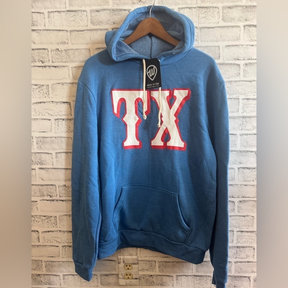 NWT! Men’s Where I’m From~ Texas blue hoodie sweatshirt Size Small $65